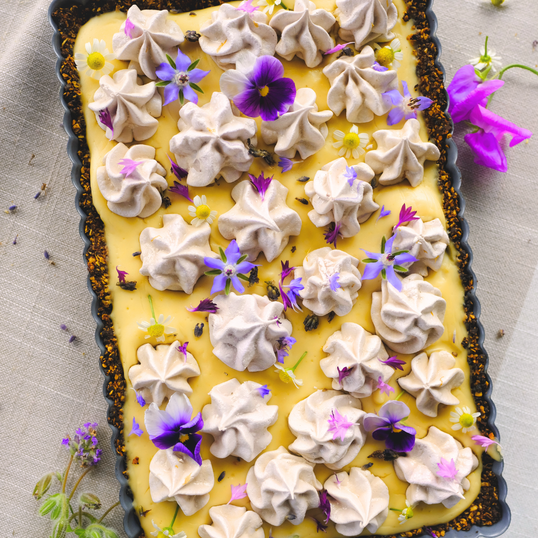 Vegan Lavender Lemon Tart, Gluten-Free Tart, Lemon Tart, Meringues